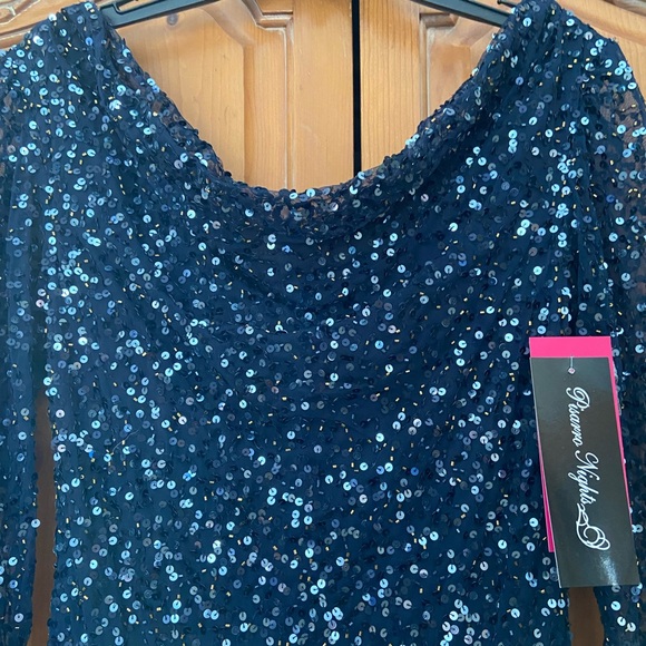 NWT Navy Sequin Gown - Picture 2 of 6